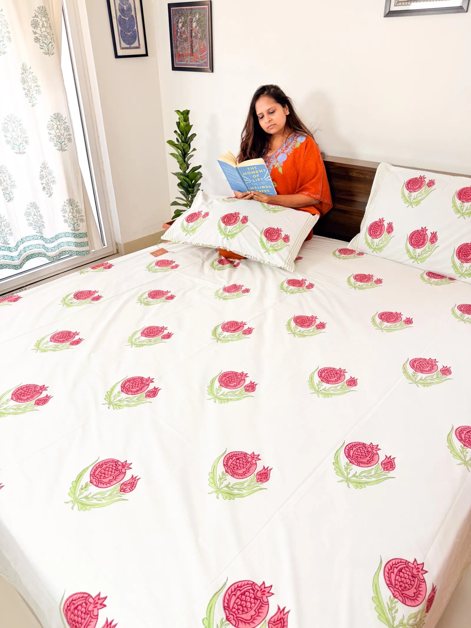 Pink Anar Handblock Premium Cotton Bedsheet Set image 2