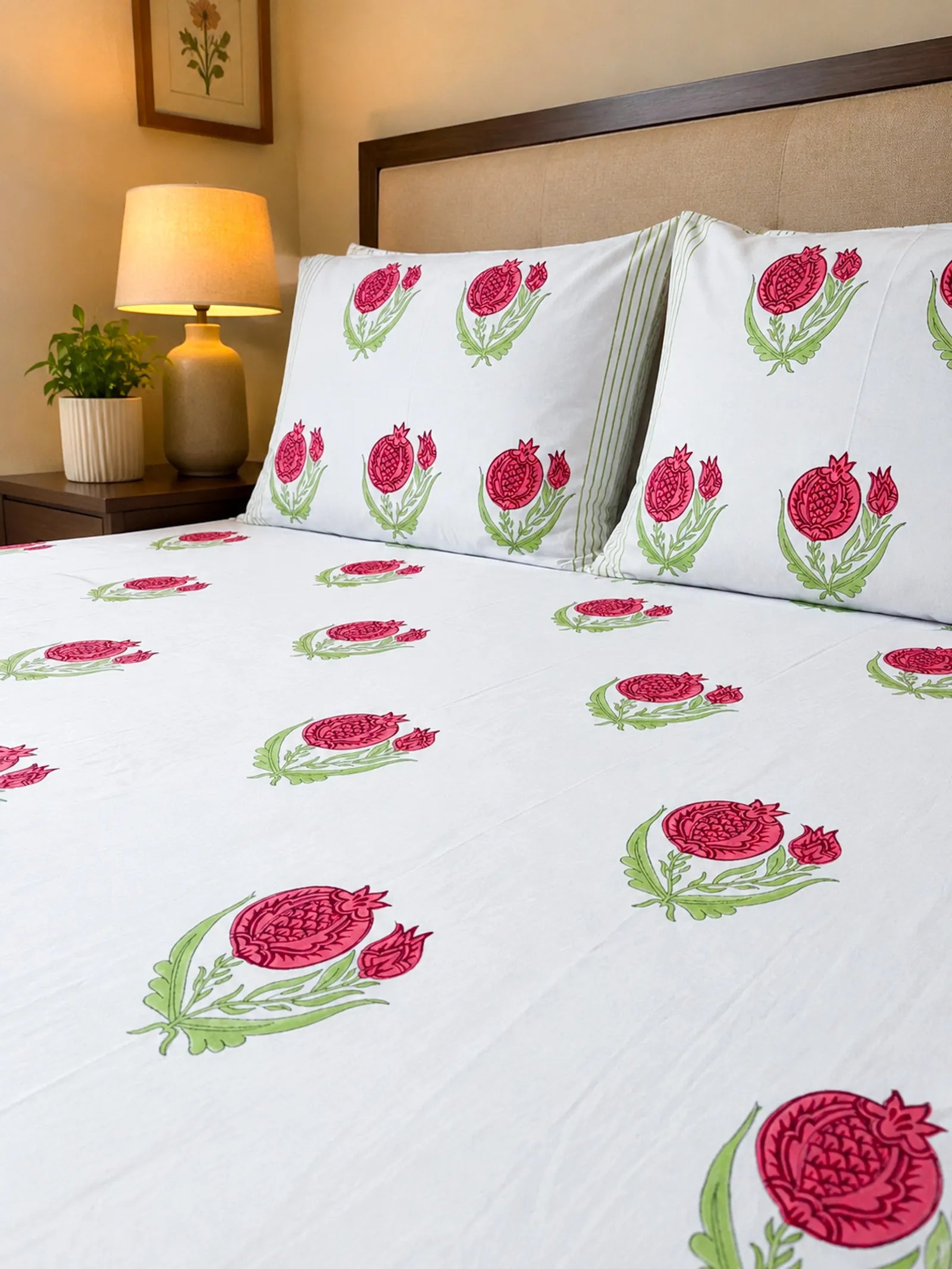 Pink Anar Handblock Premium Cotton Bedsheet Set image 5