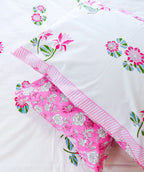 Pink & Green Lotus Flower Handblock Premium Cotton Bedsheet Set image 4