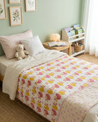 Pink & Yellow Tweety Bird Handblock Mul Cotton Kids Dohar image 1