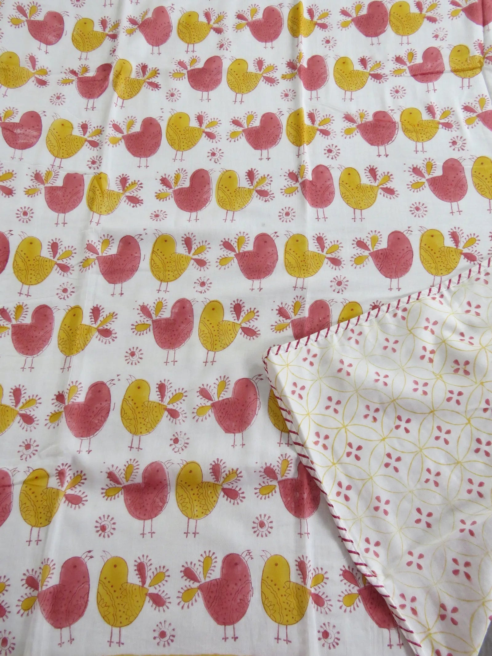 Pink & Yellow Tweety Bird Handblock Mul Cotton Kids Dohar image 2