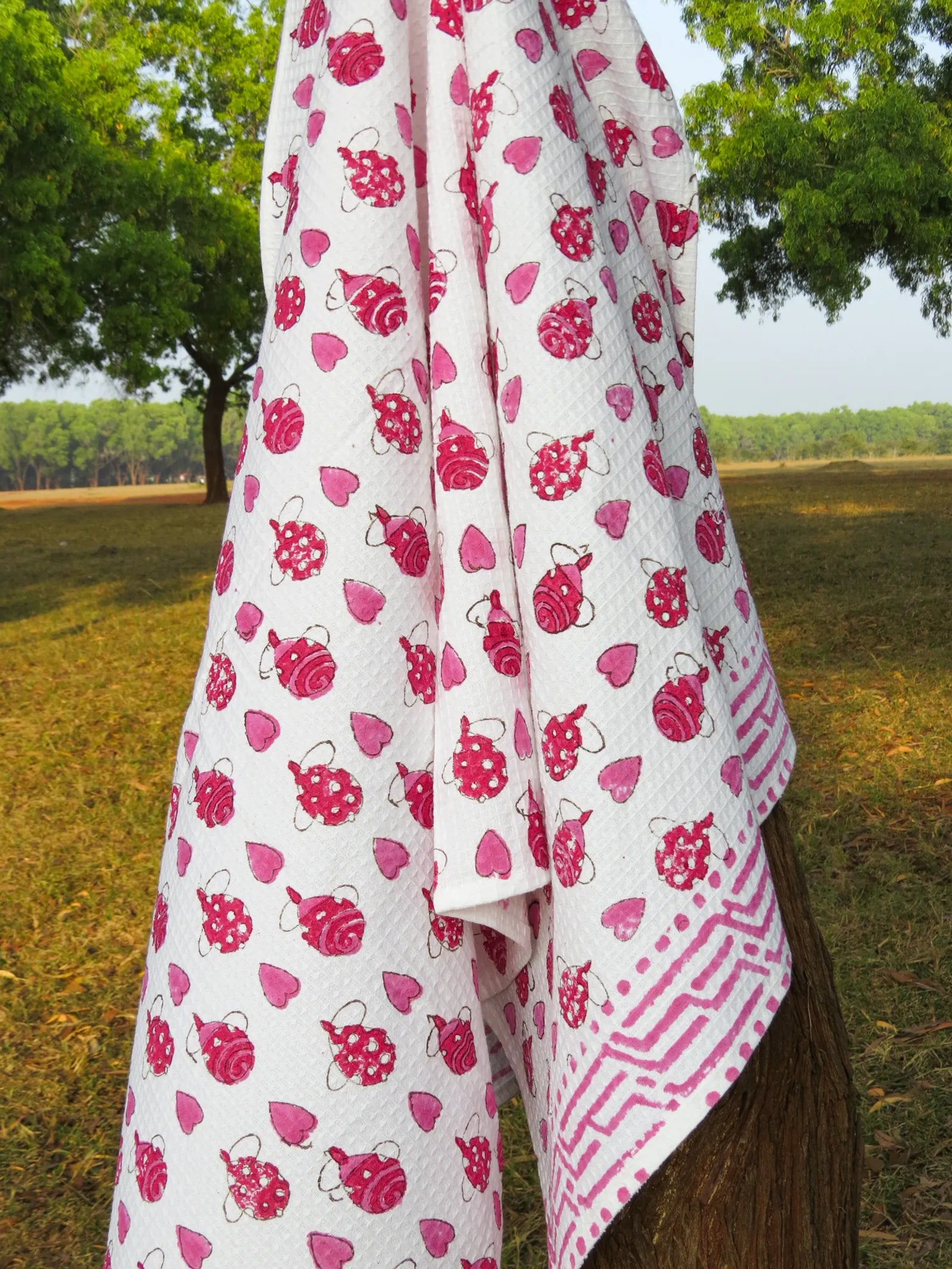 Pink Balloon Handblock Waffle Cotton Kids Bath Towel image 2