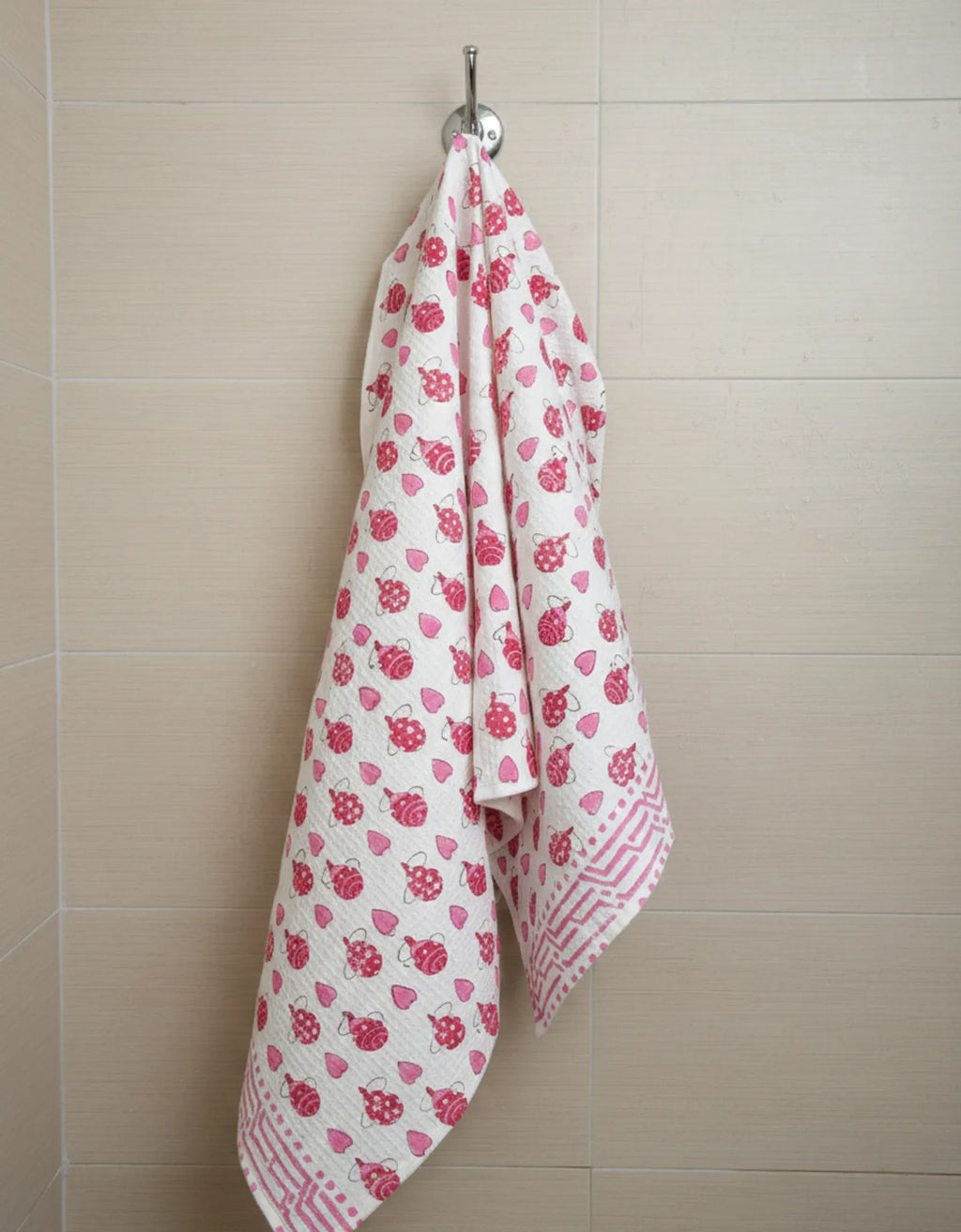 Pink Balloon Handblock Waffle Cotton Kids Bath Towel image 4