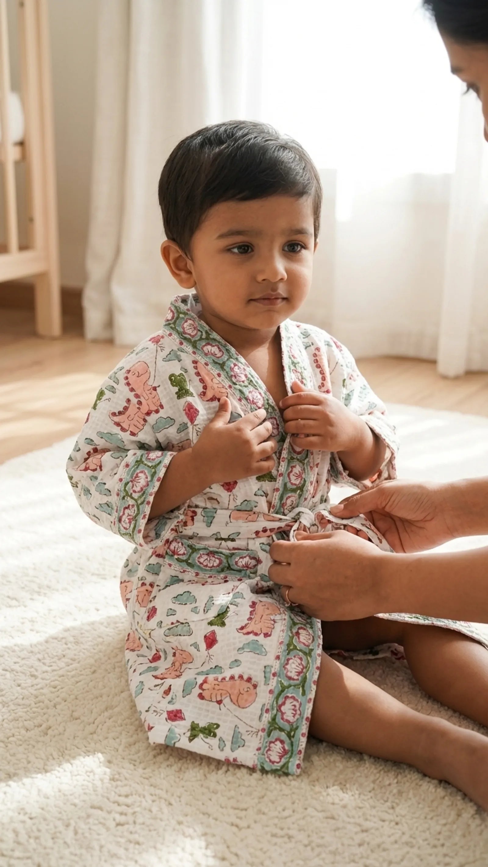Pink Dino Pure Cotton Waffle Kids Bathrobe image 2
