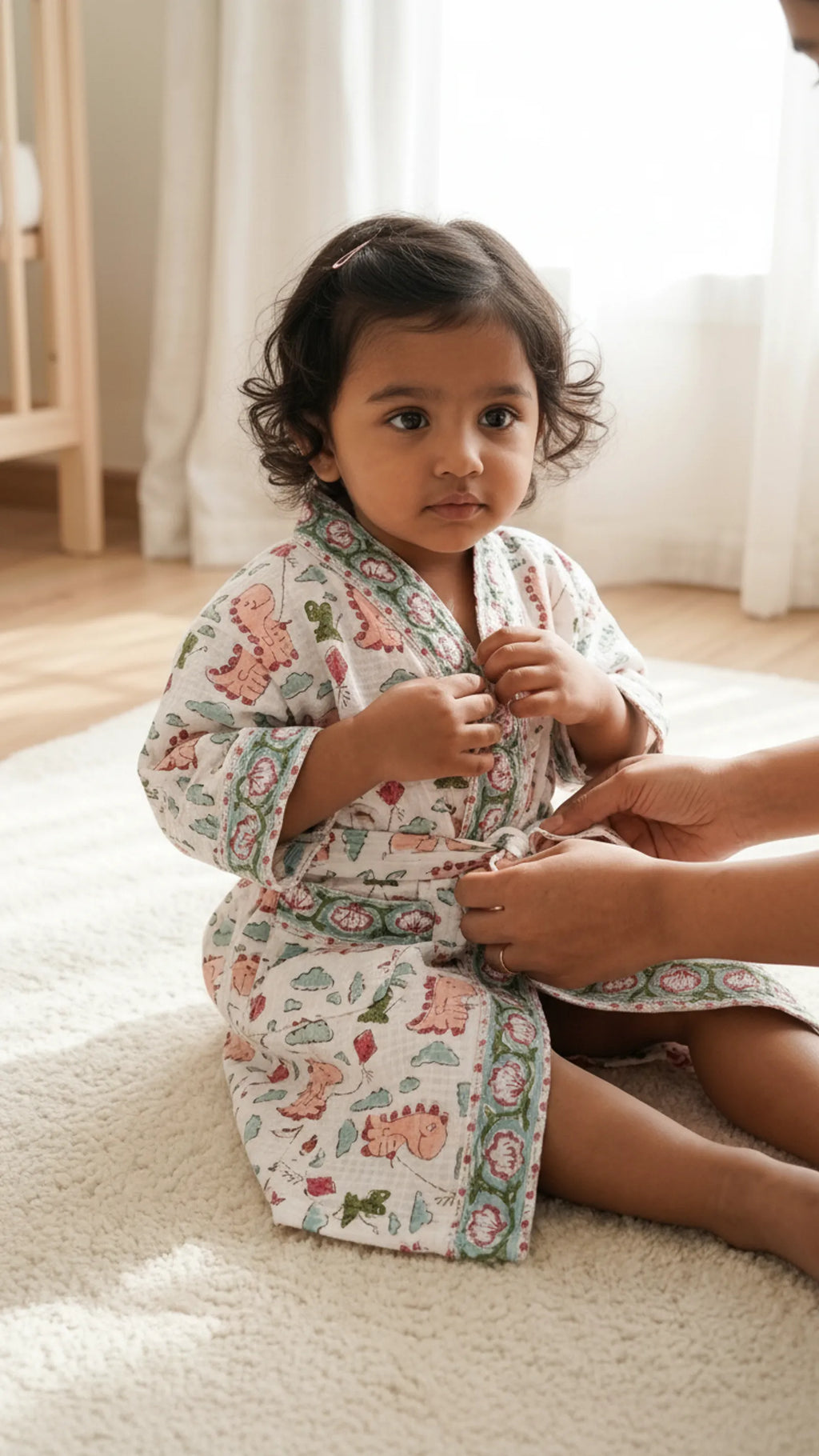 Pink Dino Pure Cotton Waffle Kids Bathrobe image 3