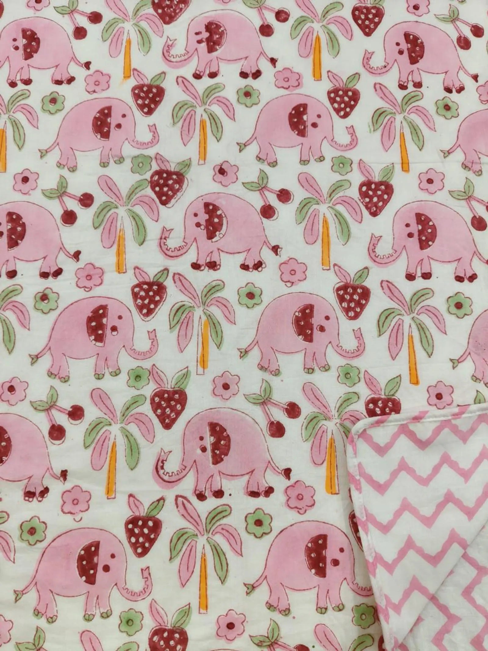 Pink Elephant Handblock Mul Cotton Kids Dohar image 2