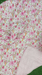 Pink Elephant Handblock Mul Cotton Kids Quilt image 2