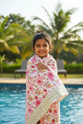 Pink Elephant Handblock Waffle Cotton Kids Bath Towel image 1