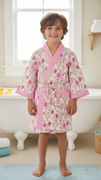 Pink Elephant Waffle Cotton Kids Bathrobe image 1