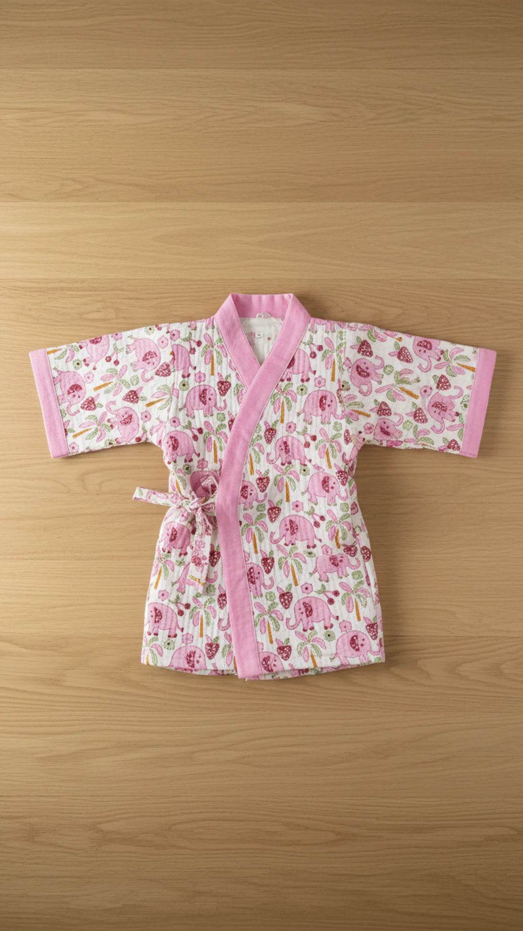 Pink Elephant Waffle Cotton Kids Bathrobe image 3