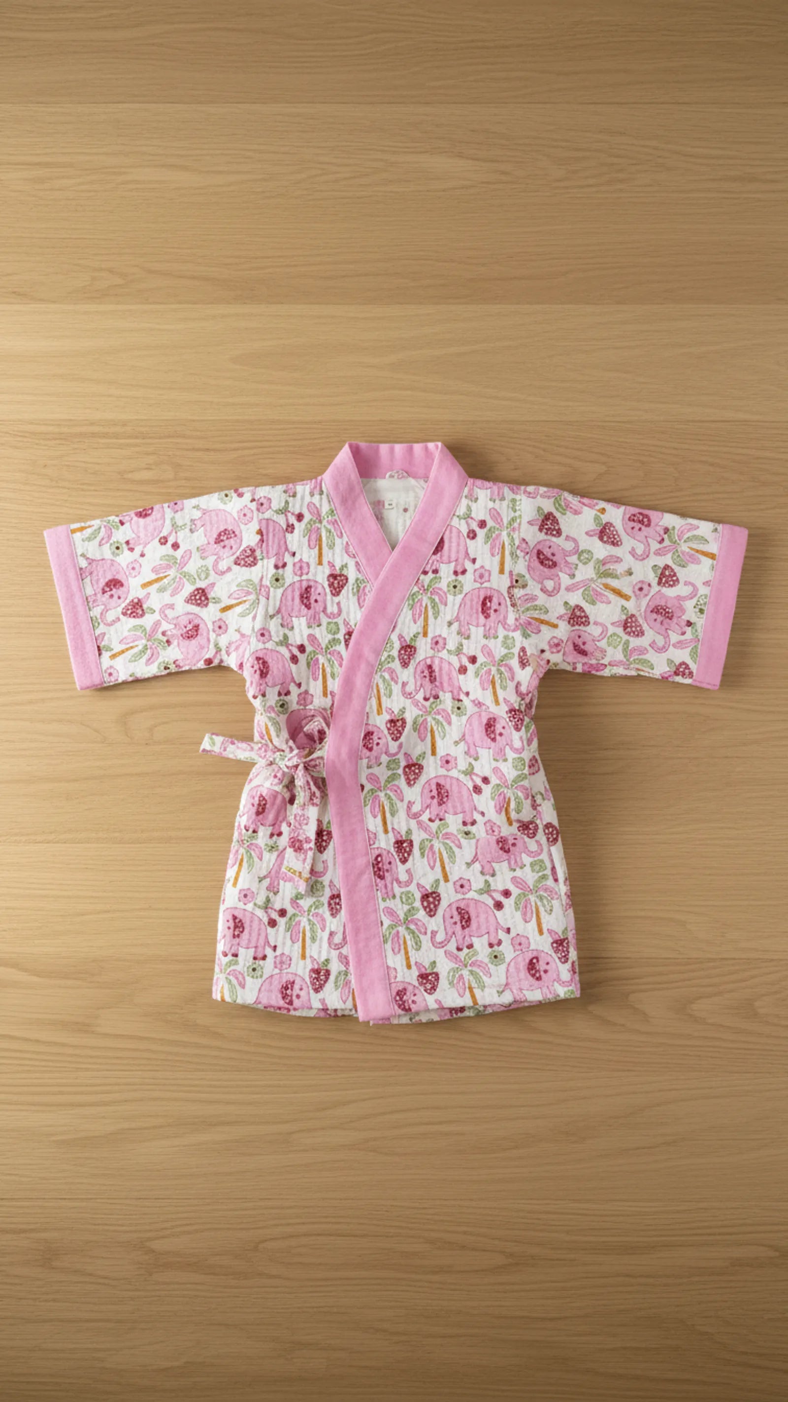 Pink Elephant Waffle Cotton Kids Bathrobe image 3