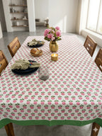 Pink Floral Butti Handblock Cotton Table Cover image 1