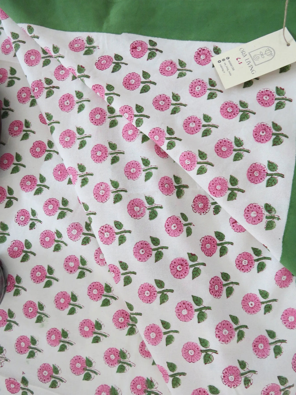 Pink Floral Butti Handblock Cotton Table Cover image 2