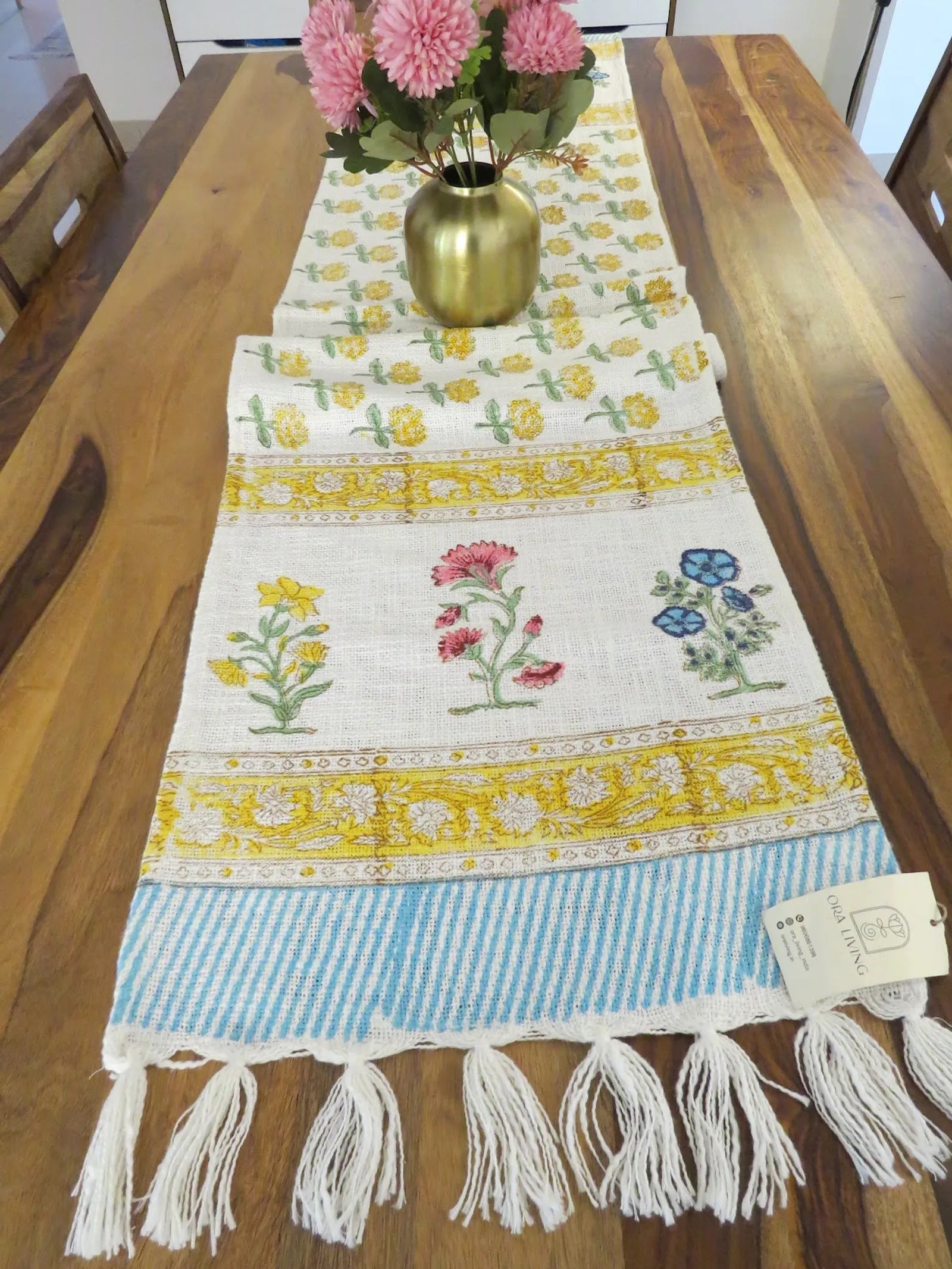 Pink Floral Handblock TNT Cotton Table Runner image 1