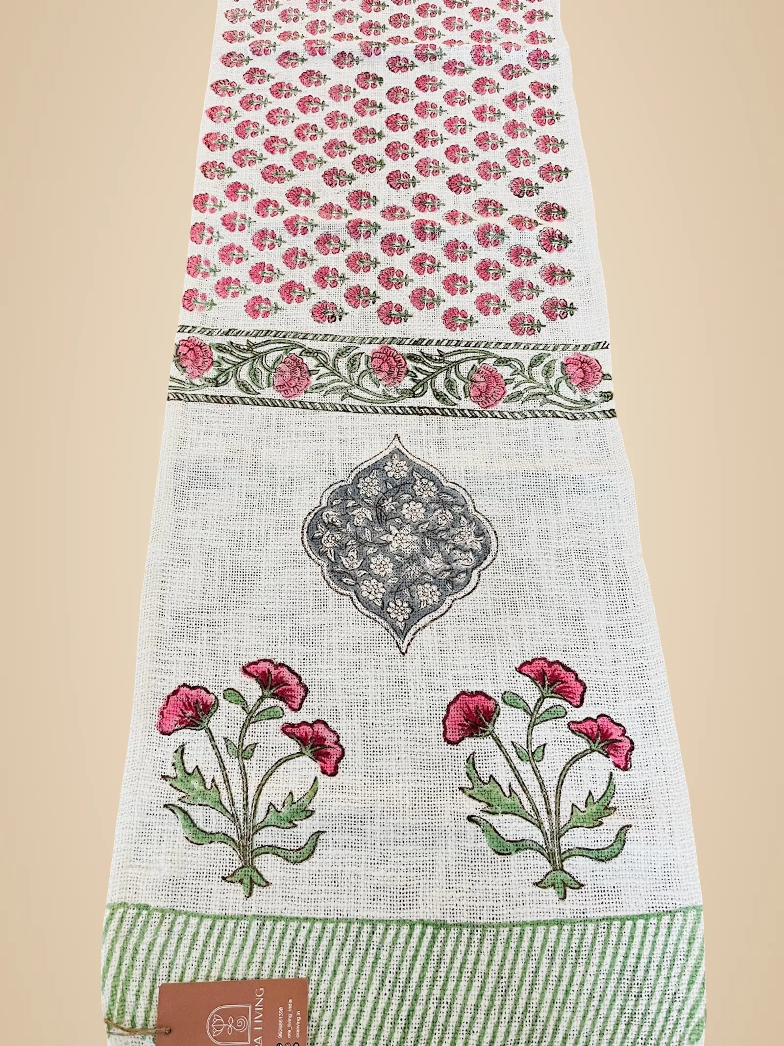 Pink Floral Handblock TNT Cotton Table Runner image 2