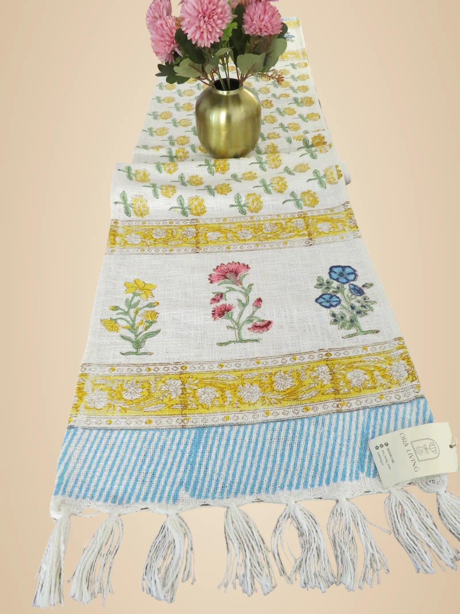Pink Floral Handblock TNT Cotton Table Runner image 2
