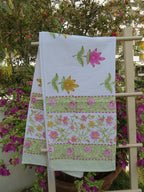 Pink Floral Handblock Waffle Cotton Bath Towel image 1
