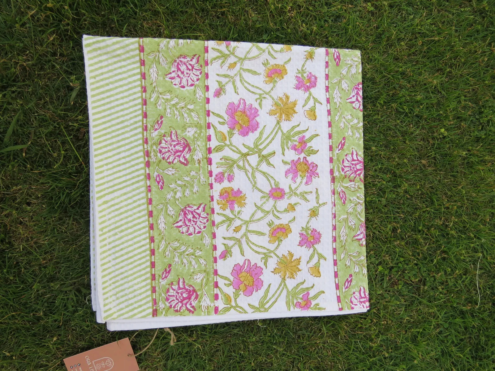 Pink Floral Handblock Waffle Cotton Bath Towel image 2