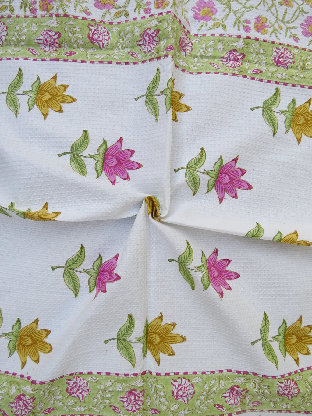 Pink Floral Handblock Waffle Cotton Bath Towel image 4
