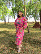 Pink Garden Handblock Printed Waffle Cotton Bathrobe image 5