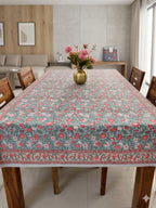 Pink Green Floral Handblock Cotton Table Cover image 1