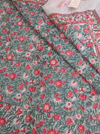 Pink Green Floral Handblock Cotton Table Cover image 2