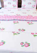 Pink & Green Lotus Flower Handblock Mul Cotton Dohar image 2