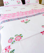 Pink & Green Lotus Flower Handblock Mul Cotton Dohar image 3