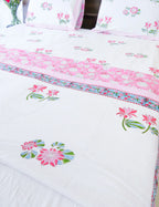 Pink & Green Lotus Flower Handblock Mul Cotton Dohar image 4