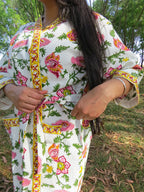Pink Green Phool Jal Handblock Printed Waffle Cotton Bathrobe image 3