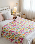 Pink Green Small Elephant Handblock Mul Cotton Kids Dohar image 1