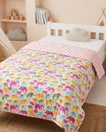 Pink Green Small Elephant Handblock Mul Cotton Kids Quilt image 1