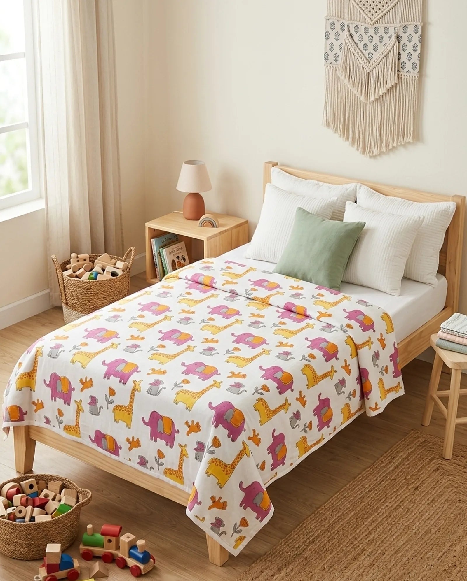 Pink Jungle Handblock Mul Cotton Kids Dohar image 1