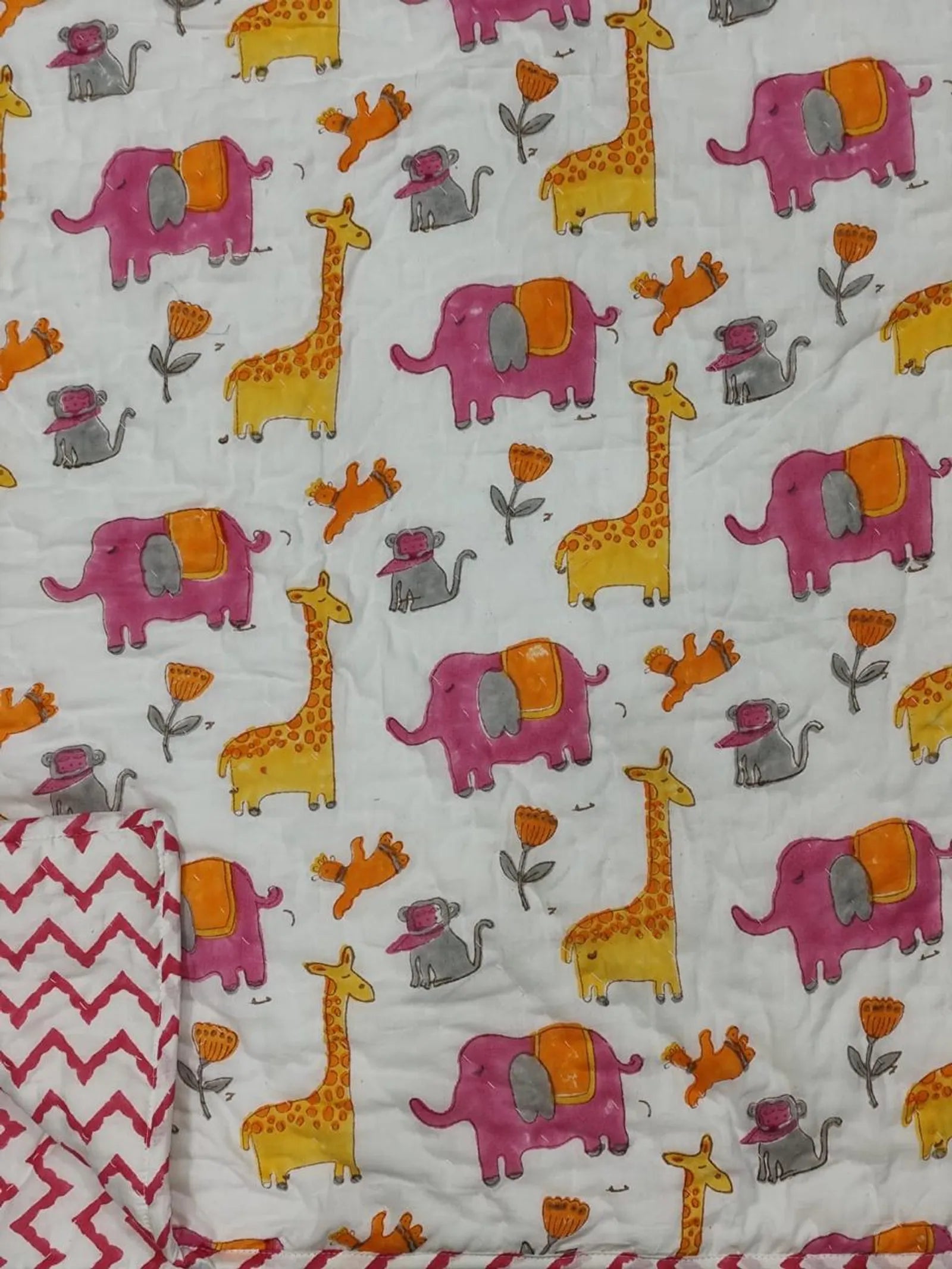 Pink Jungle Handblock Mul Cotton Kids Quilt image 2