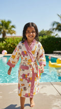 Pink Jungle Waffle Cotton Kids Bathrobe image 1