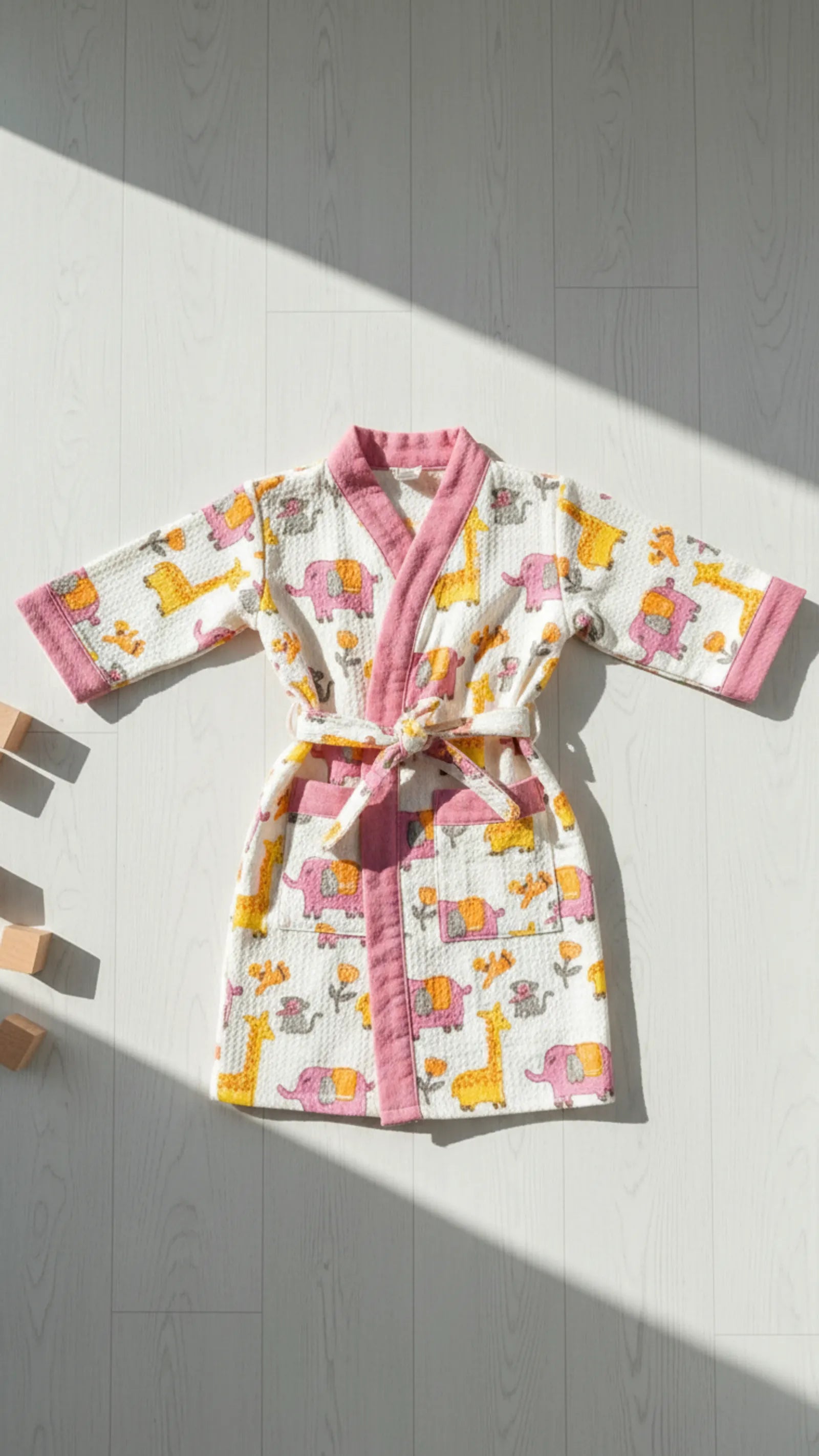 Pink Jungle Waffle Cotton Kids Bathrobe image 3