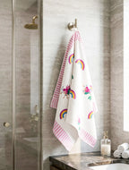 Pink Mermaid Rainbow Handblock Waffle Cotton Kids Bath Towel image 3