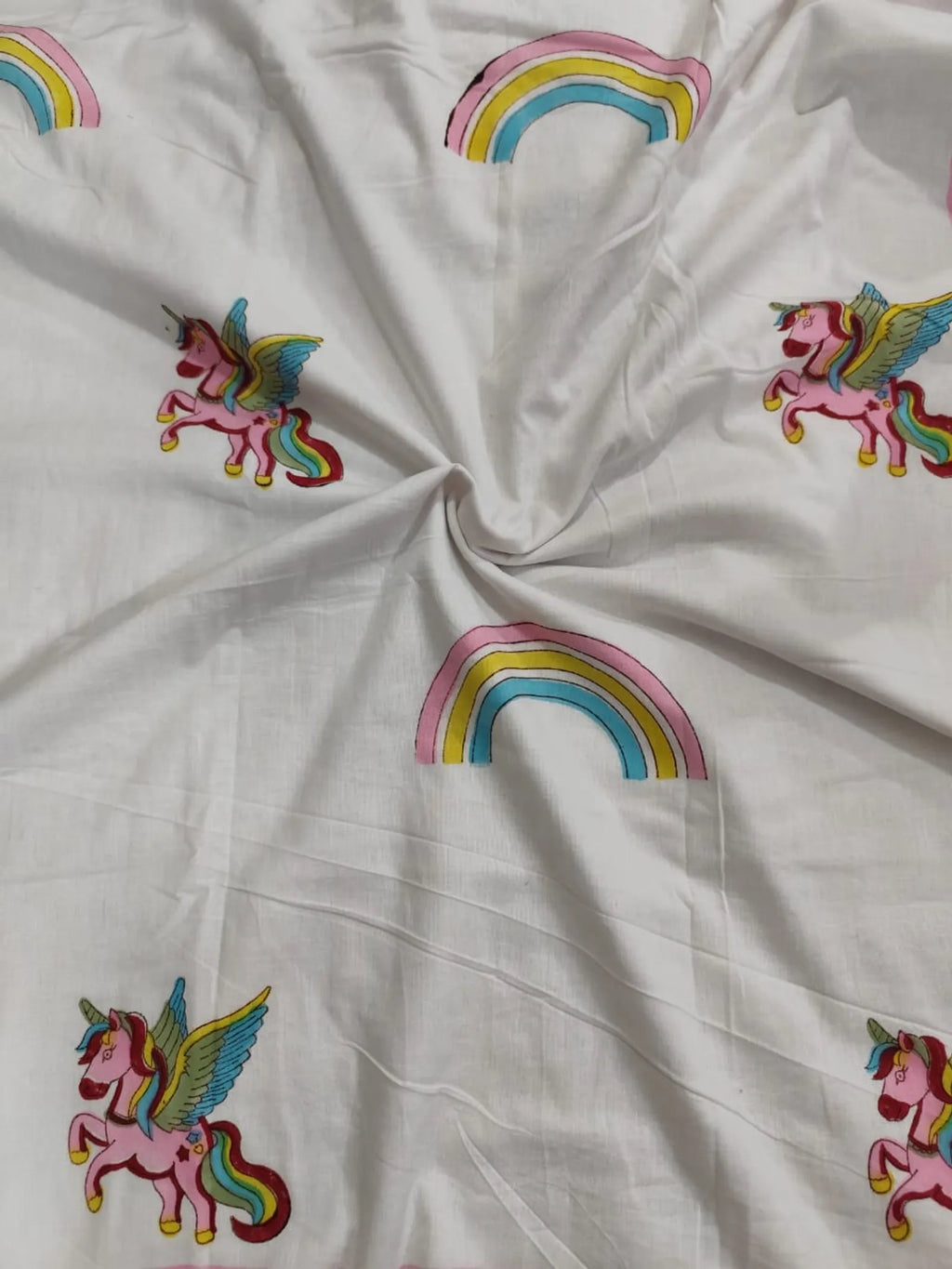 Pink Rainbow Unicorn Handblock Mul Cotton Kids Dohar image 2