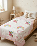 Pink Rainbow Unicorn Handblock Mul Cotton Kids Quilt image 1
