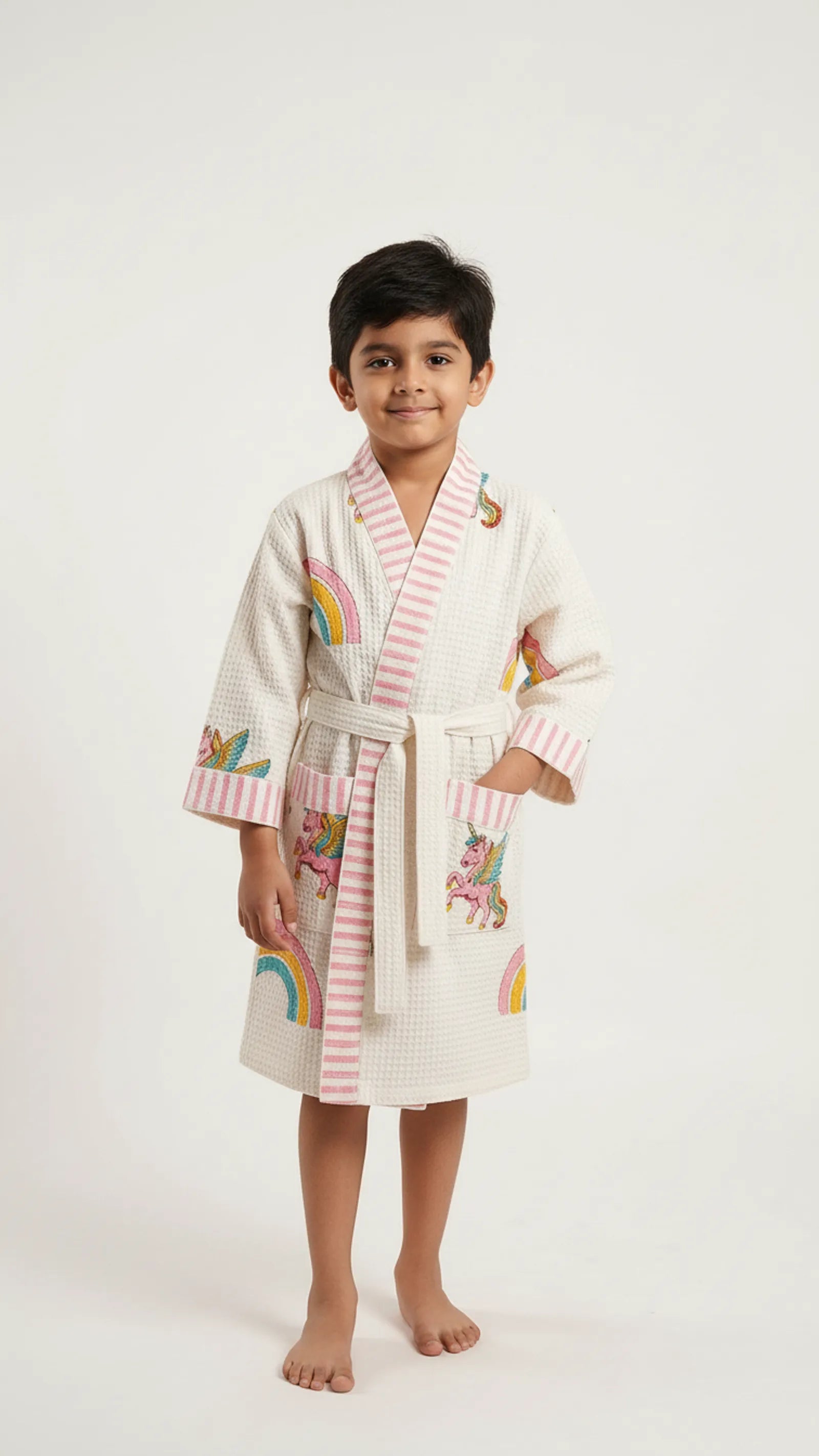 Pink Rainbow Unicorn Waffle Cotton Bathrobe image 1