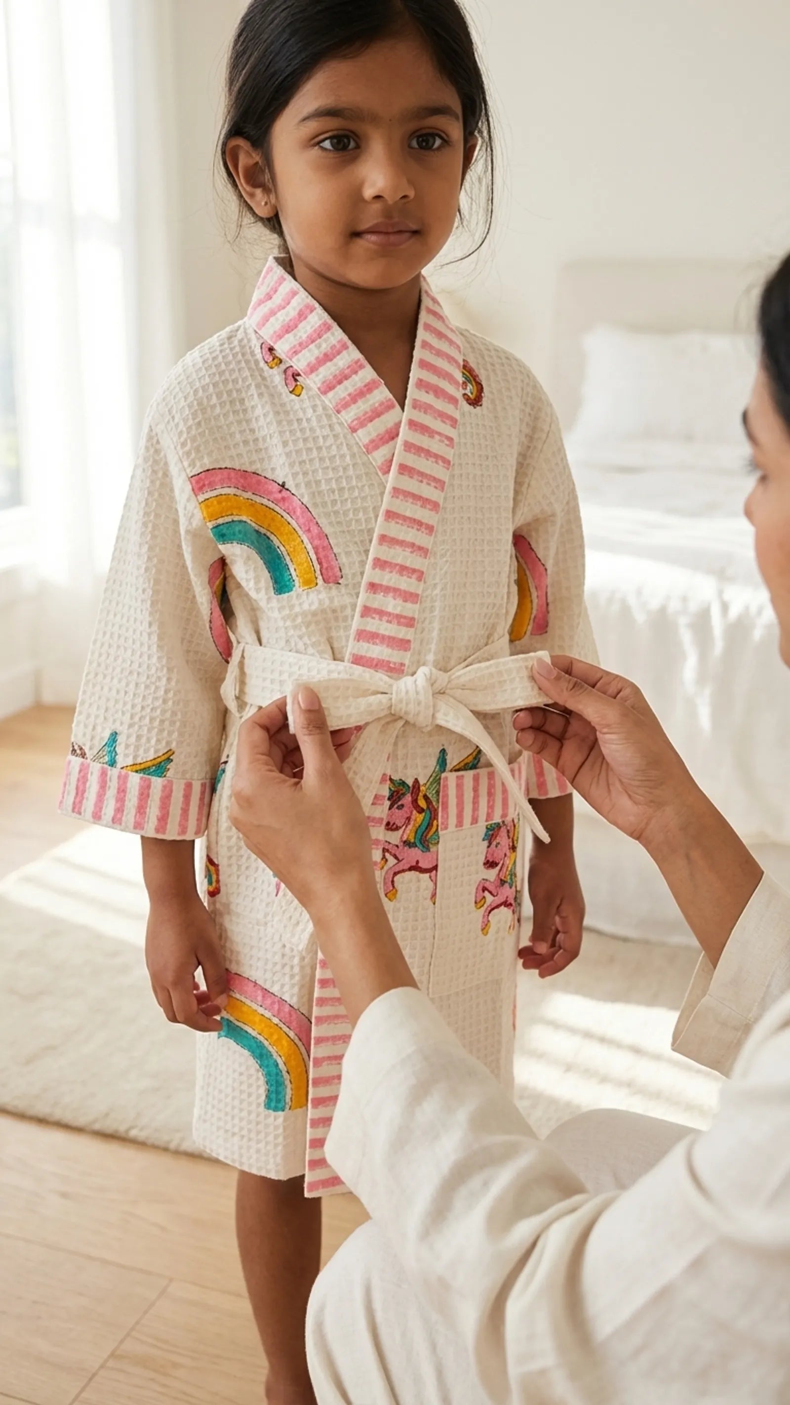 Pink Rainbow Unicorn Waffle Cotton Bathrobe image 2