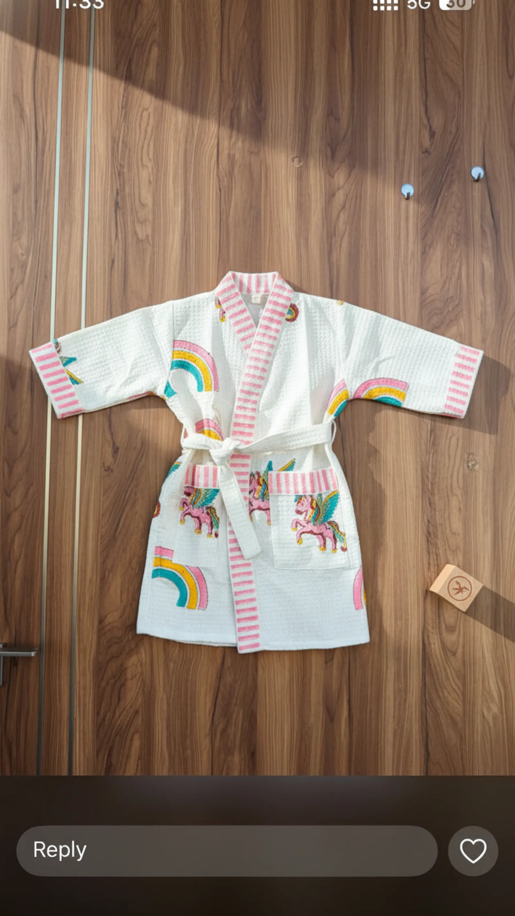 Pink Rainbow Unicorn Waffle Cotton Bathrobe image 3