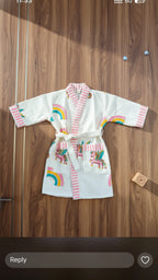 Pink Rainbow Unicorn Waffle Cotton Bathrobe image 3