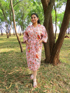 Pink Rose Garden Handblock Printed Waffle Cotton Bathrobe image 4