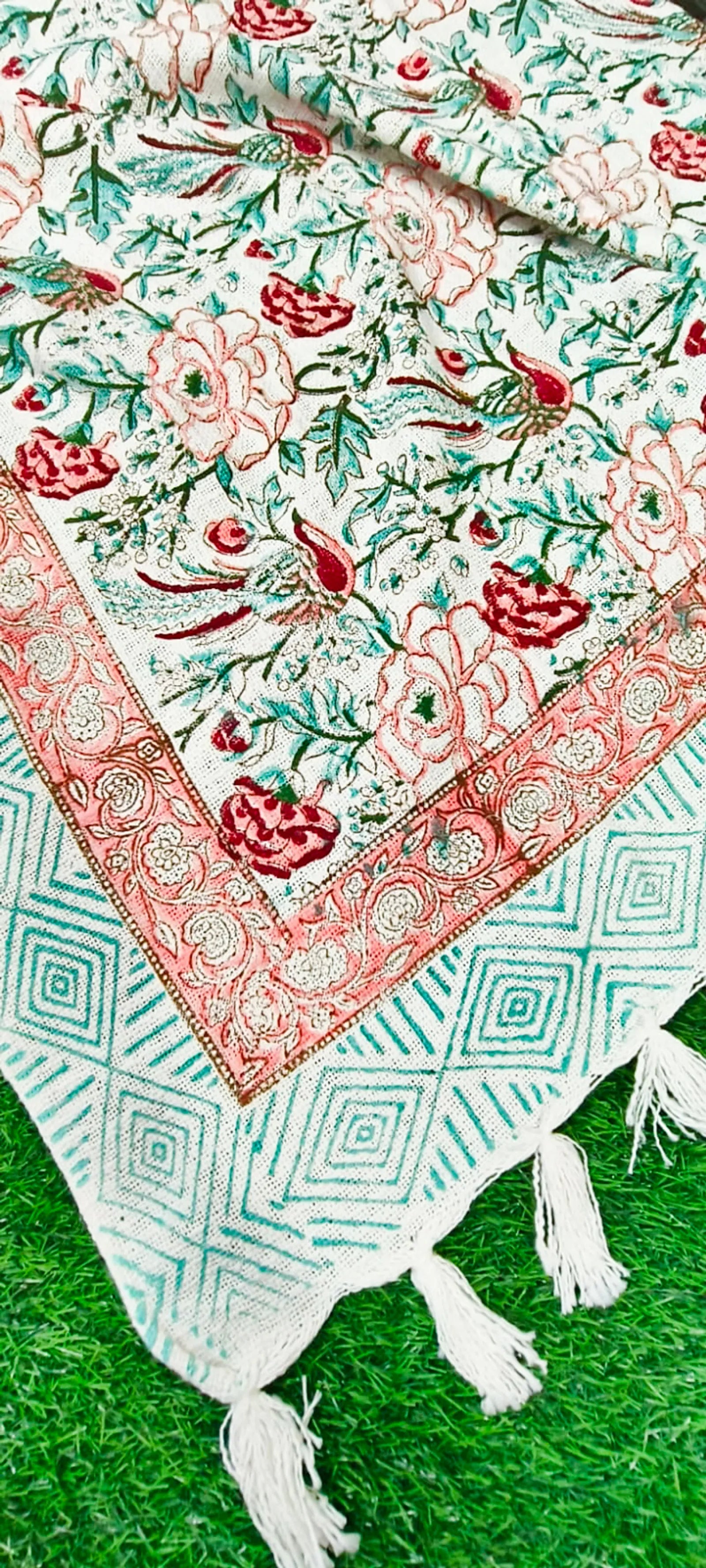 Pink Rose Jal Handblock TNT Cotton Throw Blanket image 3