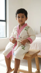Pink Umbrella Elephant Waffle Cotton Kids Bathrobe image 2