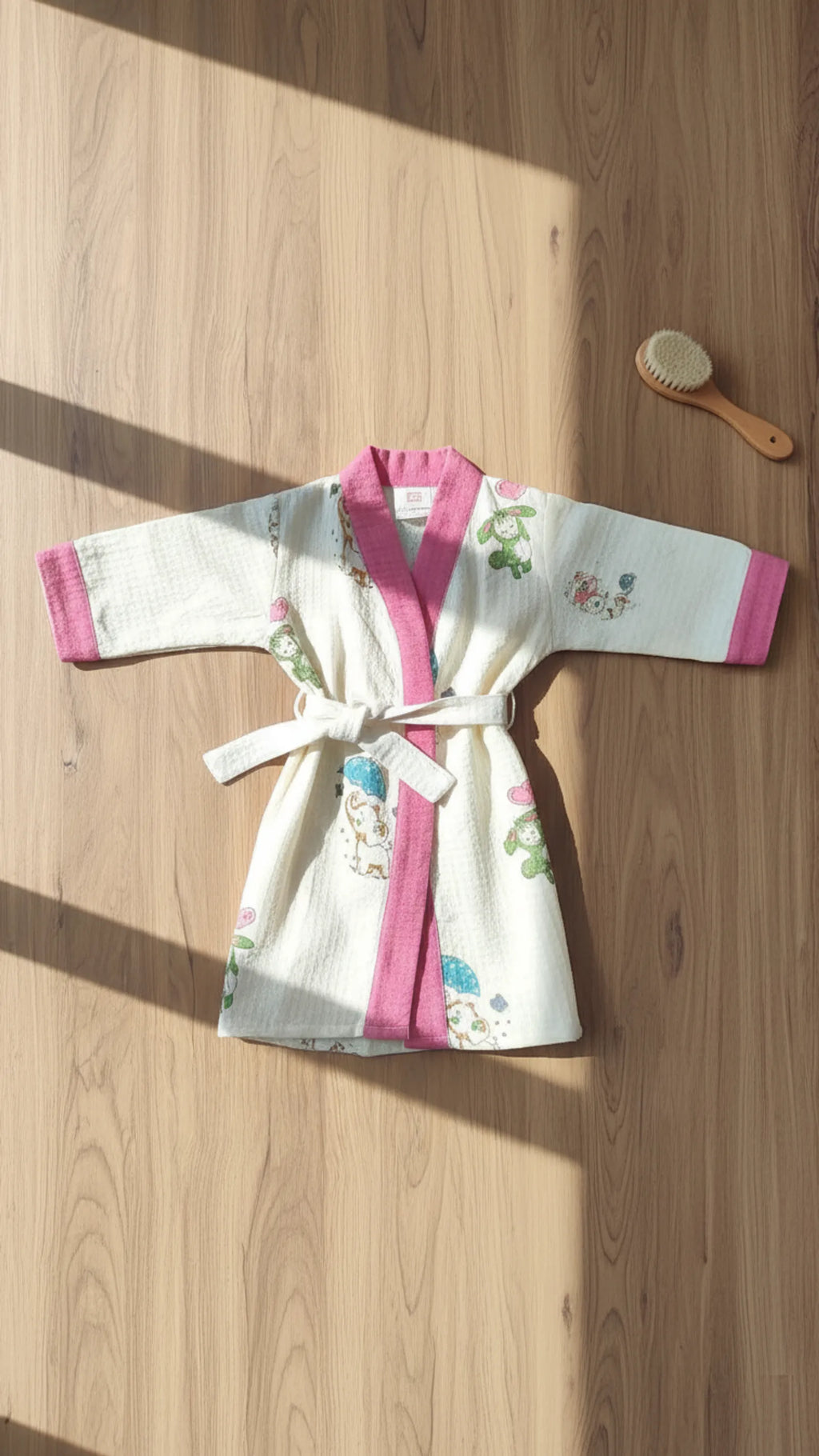 Pink Umbrella Elephant Waffle Cotton Kids Bathrobe image 3