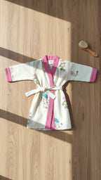 Pink Umbrella Elephant Waffle Cotton Kids Bathrobe image 3