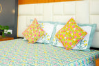 Pink & Yellow Parijat Handblock Premium Cotton Bedsheet Set image 3