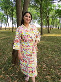 Pink Yellow Spring Garden Handblock Printed Waffle Cotton Bathrobe image 1